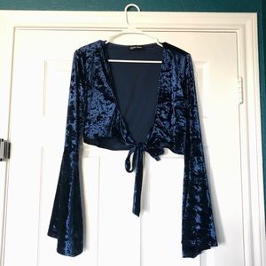 Blue Style Rack Velvet Crop Top w/ Gypsy Sleeves